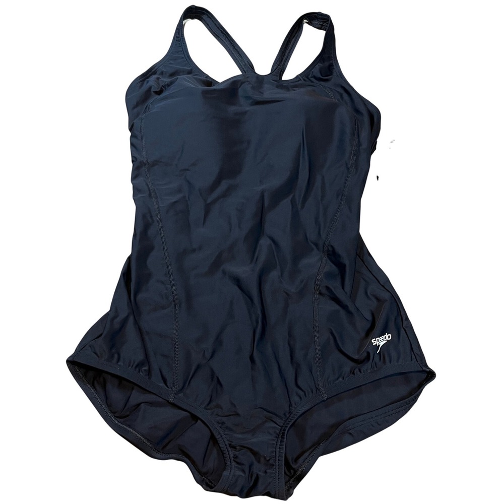 Speedo Womens Conservative Cut One Piece Swimsuit Black Chlorine Resistant 14